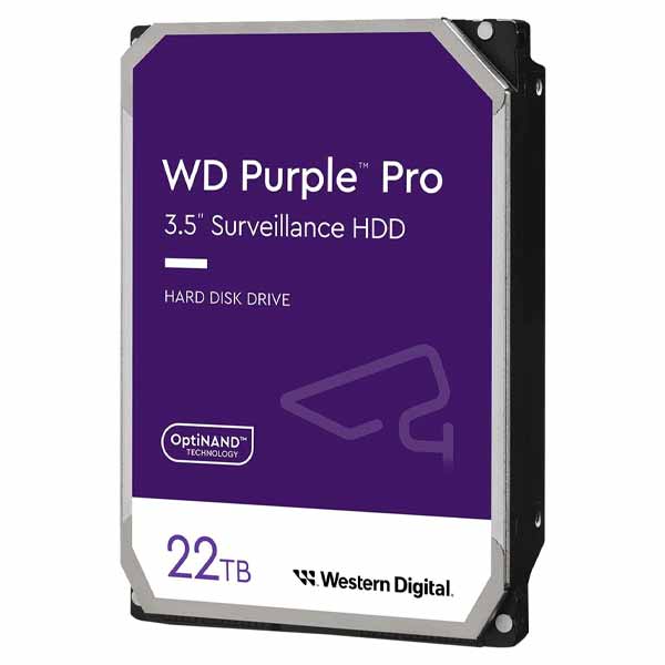 Western Digital 22TB WD Purple Pro Surveillance Internal Hard Drive, SATA 6 Gb/s, 512 MB Cache, 3.5" - WD221PURP