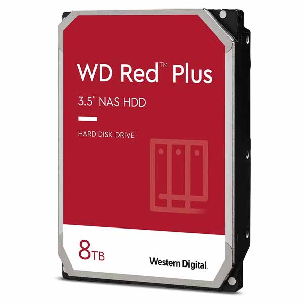 Western Digital 8TB WD Red Plus NAS Internal Hard Drive, 5640 RPM, SATA 6 Gb/s, CMR, 128 MB Cache, 3.5" - WD80EFZZ