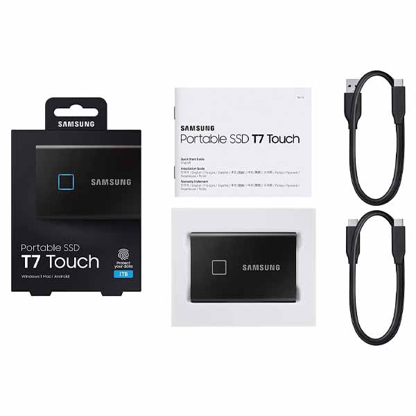 Samsung Portable SSD T7 TOUCH USB 3.2 With Fingerprint And Password Security, 1TB, Black - MU-PC1T0K/WW