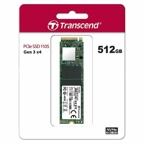 Transcend 512GB SSD disk M.2 2280, PCIe Gen3 x4 NVMe 1.3 (3D TLC), 1700M - TS512GMTE110S