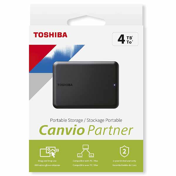 Toshiba Canvio Partner 4TB Portable 2.5" External HDD, USB 3.2 Gen 1 - HDTB540EK3CB