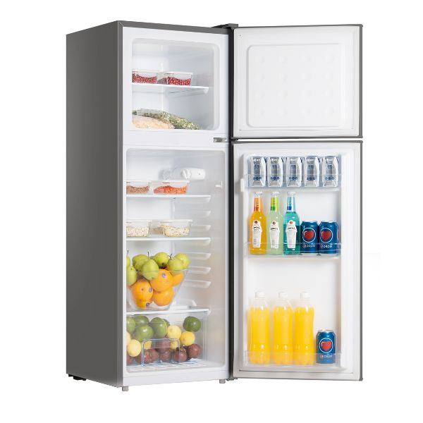 Nobel Double Door Refrigerators 125 L Net Capacity Defrost R600a Refrigerant, Glass Shelves, Vegetable Crisper, Bottle Racks, Egg tray, 3 Star ESMA, Silver - NR185RSI