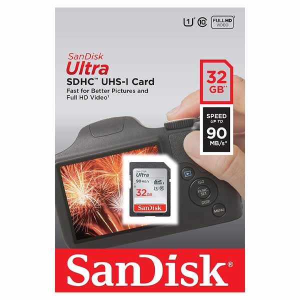 SanDisk 32GB Ultra SDHC UHS-I Memory Card, 90MB/s - SDSDUNR-032G-GN6IN