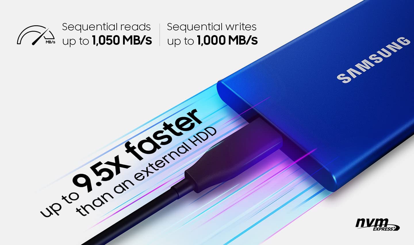 Samsung T7 500GB External SSD Up to 1,050MB/s USB 3.2 Gen 2 (10Gbps, Type-C) - MU-PC500T/WW
