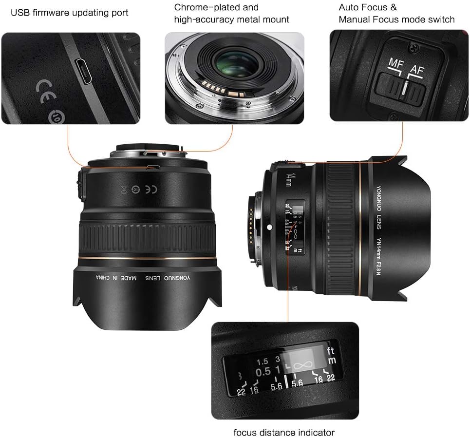 Yongnuo Ultra-Wide Angle Prime Lens for Nikon DSLR Cameras - YN14MM F2.8N