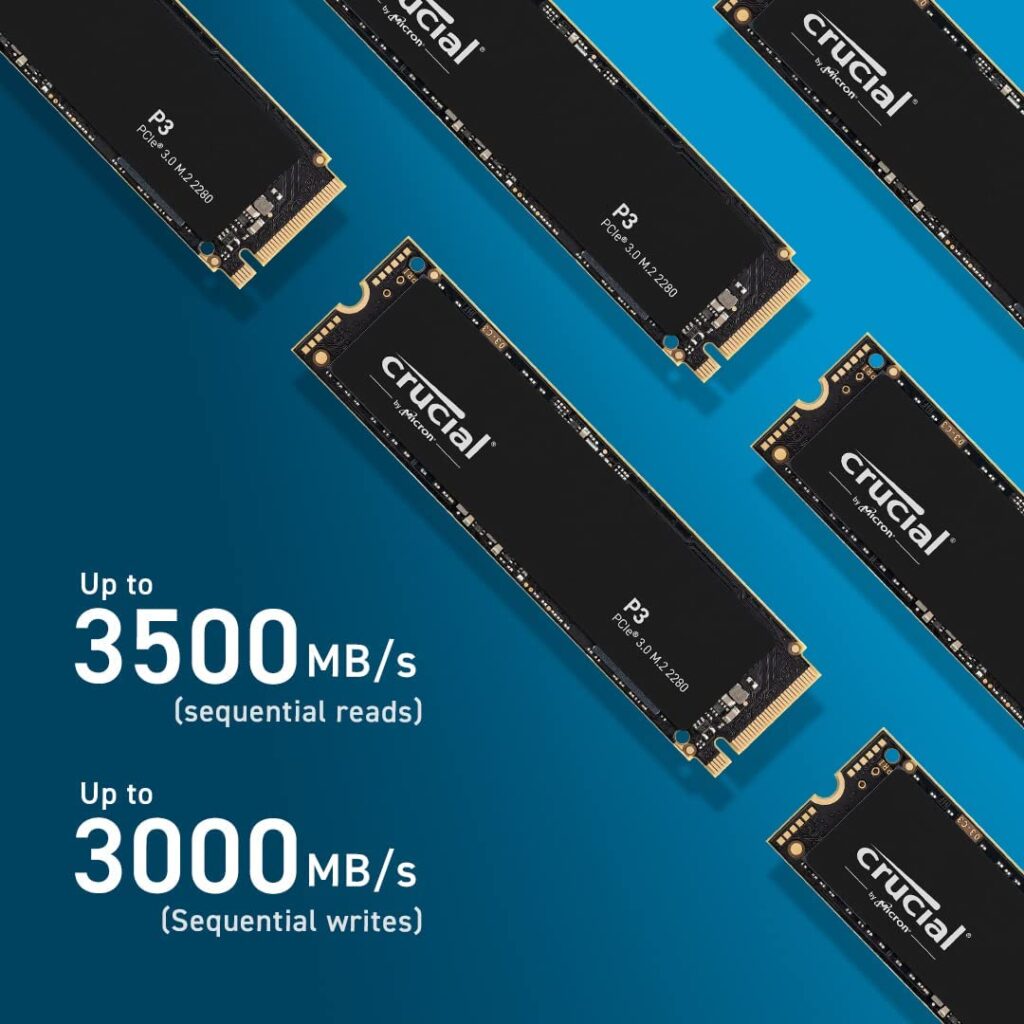 Crucial P3 2TB PCIe 3.0 3D NAND NVMe M.2 SSD, up to 3500MB/s, Black - CT2000P3SSD8