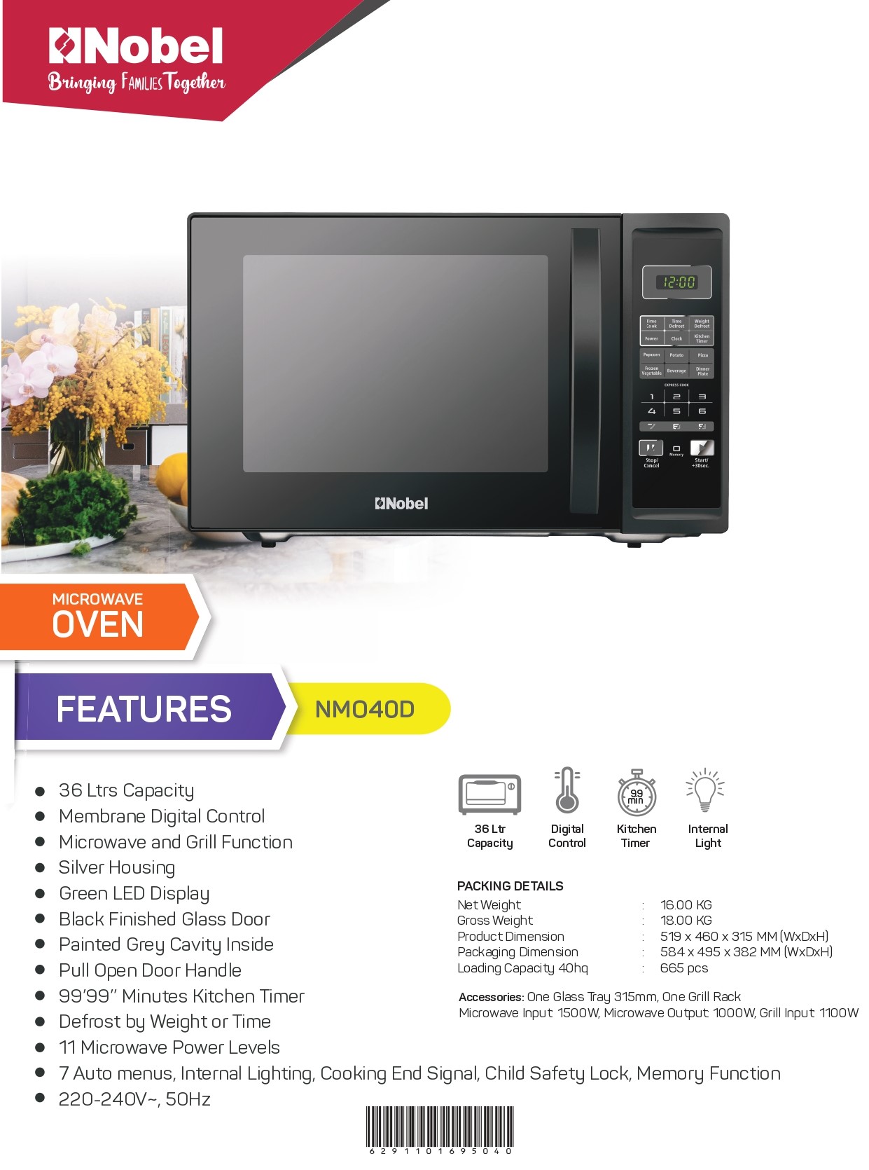Nobel NMO40D | Digital Microwave Oven 