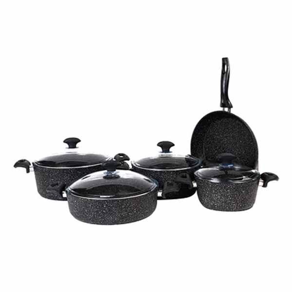 Falez 9-Piece Granite Premium Cookware Set, Black - FLZ-PRM-BL-09