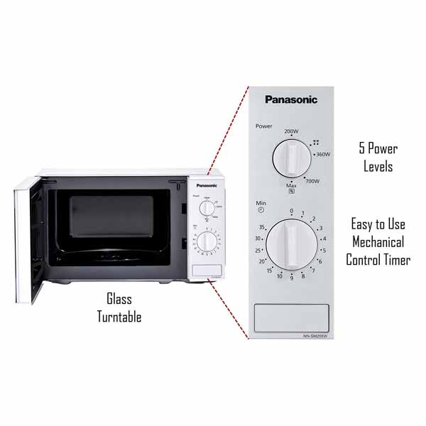 Panasonic 20L Solo Microwave Oven, White - NN-SM255WFDG