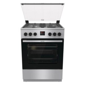 Gorenje 60 cm Freestanding Gas Cooker, 64 Litres Multifunction Oven, Cast Iron Pan Support, One Hand Ignition, Silver - GGI6C21XA