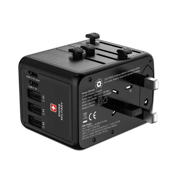 Swiss Military Power Station 35W PD, Travel Specific AC Charger, Multiport, Black - SM-AC-TA5P35W