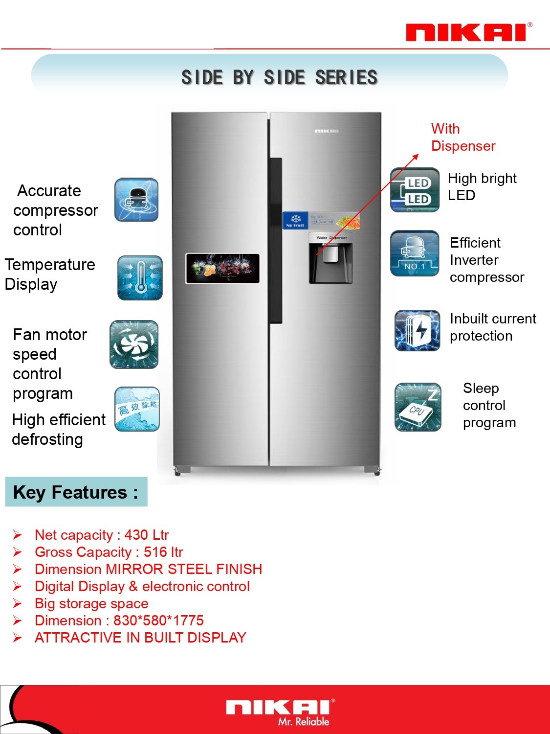 Nikai NRF750SBSD5 |  Side By Side Refrigerator 
