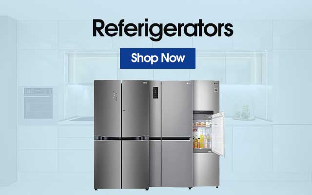 Modern refrigerator with digital display.
