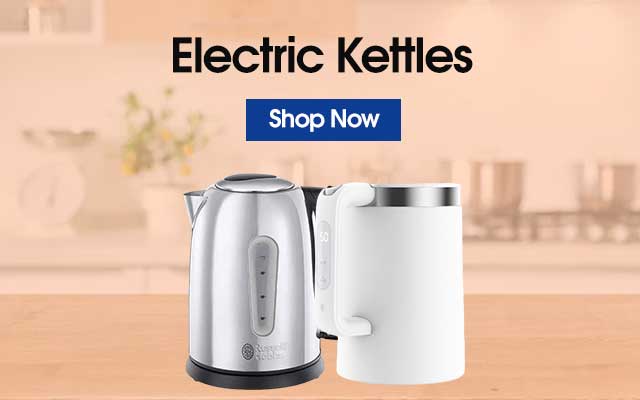 Sleek electric kettle with blue LED.