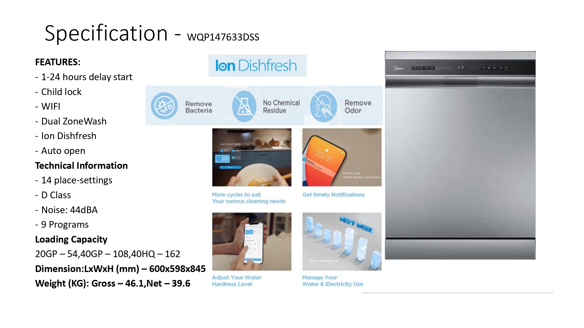 Midea WQP14-W7633DSS | Dishwasher