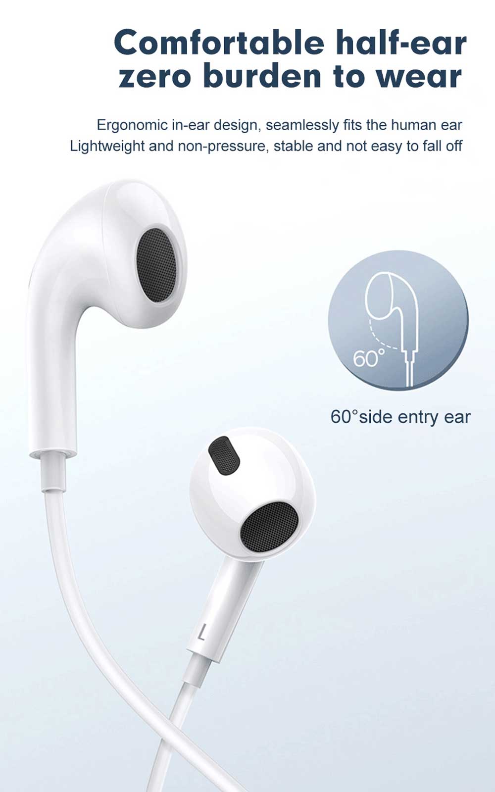 Miccell Wired Stereo Earphone For IPhone White - VQ-H53-Lig