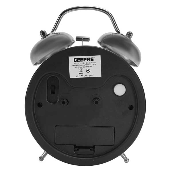 Geepas Stainless Steel Analog Twin Bell Alarm Clock - GWC26020