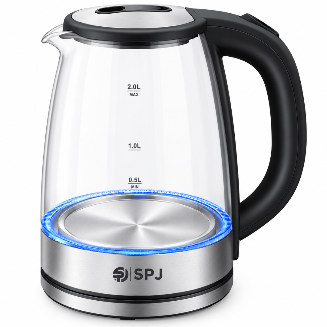 SPJ Electric Glass Kettle, 2L, 1500W, Stainless Steel Heating Element ...